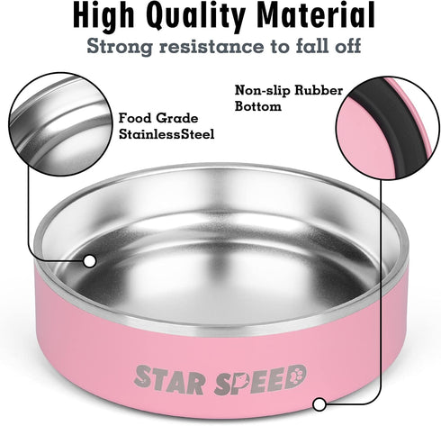 24oz Stainless Steel Dog Bowls with Rubber Bottom, Non-Slip Double Wall Metal Feeding Bowl for Small Medium Dogs