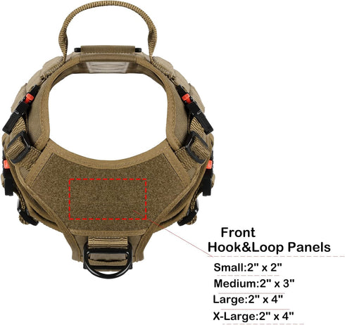 ICEFANG Tactical Dog Harness with 4X Metal Buckle, Working Dog MOLLE K9 Vest, Adjustable No Pulling Harness (M, Brown)
