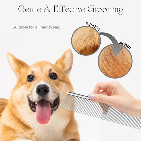 Flexzion Pet Grooming Comb, Stainless Steel Cats Dogs Puppy Medium Animals Hair Fur Trimmer Deshedding Brush Accessory