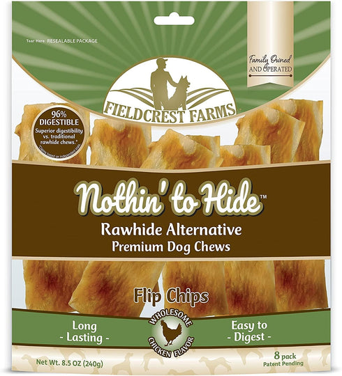 Fieldcrest Farms Premium Natural Rawhide Alternative Flip Chips for Dogs, 3 Pack Bundle (Chicken, Beef, Peanut Butter)