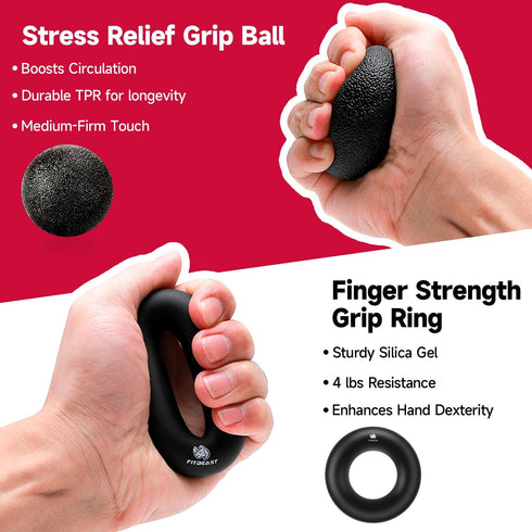 FitBeast Grip Strengthener Kit - 5 Pack Adjustable Resistance Forearm Strengthener Hand Grips