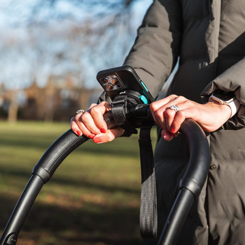 Mous IntraLock Universal Mount with Strap, Phone Holder for Bicycle Stems, Golf Caddies, Prams