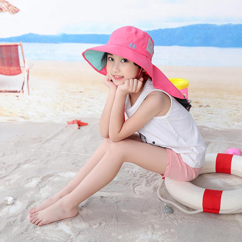Kids Sun Hat Toddler Beach Play Hats, Sun Protection Fishing Hat with Neck Flap for Boys and Girls Ages 5-13