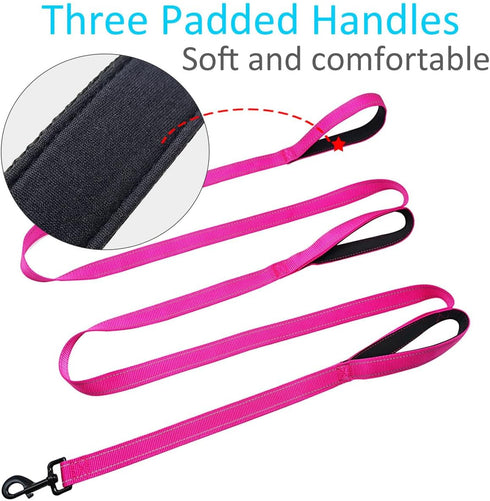 3 Handle Dog Leash, 10FT Heavy Duty Training Lead with Reflective Stitching and Padded Traffic Handles
