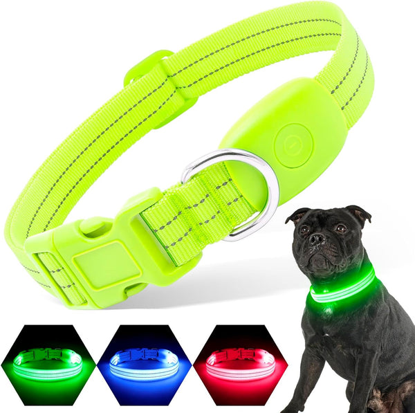 Light Up Dog Collars - Rechargeable Reflective LED Glow Dark Collar for Small, Medium, and Large Dogs, Adjustable