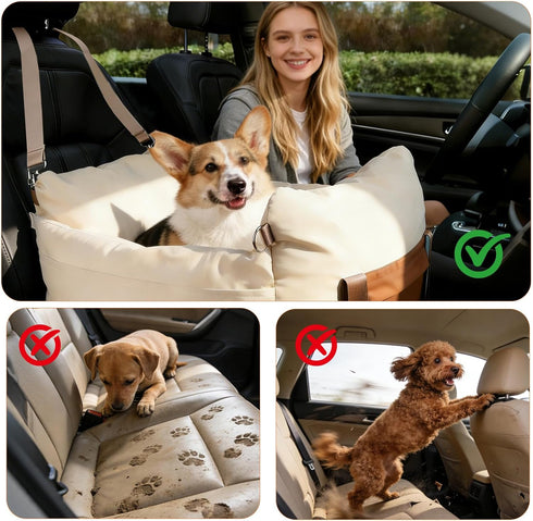 Felixora 25lbs Dog Car Seats for Small Dogs, Waterproof Puppy Car Seat with Side Handles and Large Pockets, Clip-On