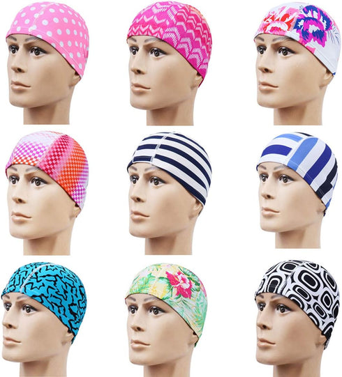 Quality Yes 3Pack Pure Colorful Polyester Cloth Fabric Bathing Caps - Swimming Hats for Water Sports (2 Pure + 1