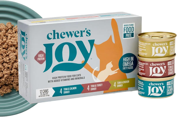 Chewer's Joy Wet Cat Food Variety Pack High-Protein, Grain-Free, Natural Pate Canned