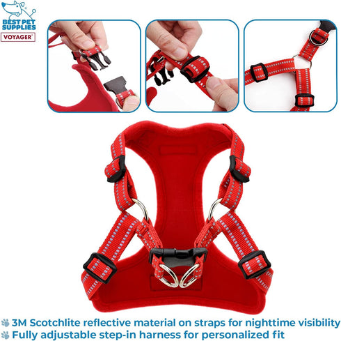 Best Pet Supplies Voyager Adjustable Dog Vest Harness, No Pull, Breathable for Small, Medium, Large Dogs, Red, L
