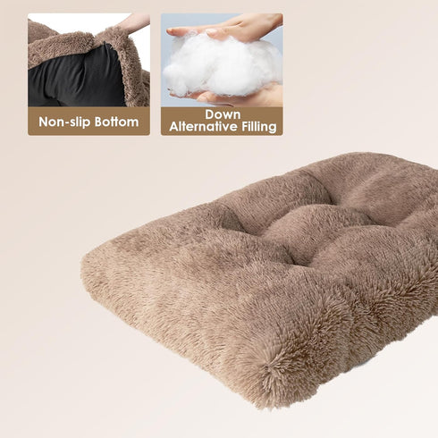 EHEYCIGA Fluffy XXL Dog Crate Pad, Plush Faux Fur Bed for Extra Large Dogs, Washable Soft Warm Mat, Camel
