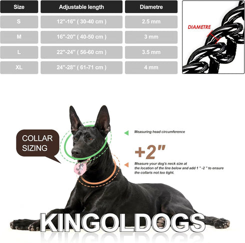 Black Stainless Steel Dog Chain Collar, Adjustable Chew Proof Metal Cuban Link Collar for Large Medium Small Dogs