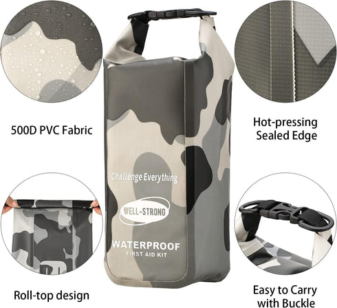 Waterproof Emergency Kit for Boat, Fishing, Kayaking, Swimming, Camping, Rafting, Beach - Camouflage Grey