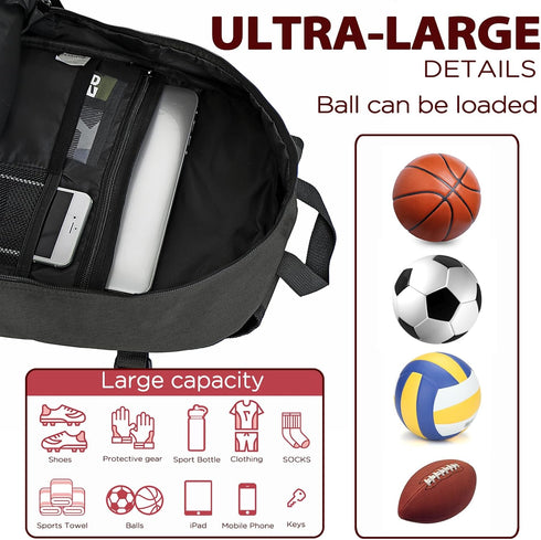 Large Youth Soccer Bag - Backpack & Bags for Basketball, Volleyball with Separate Cleat Shoe and Ball Compartment