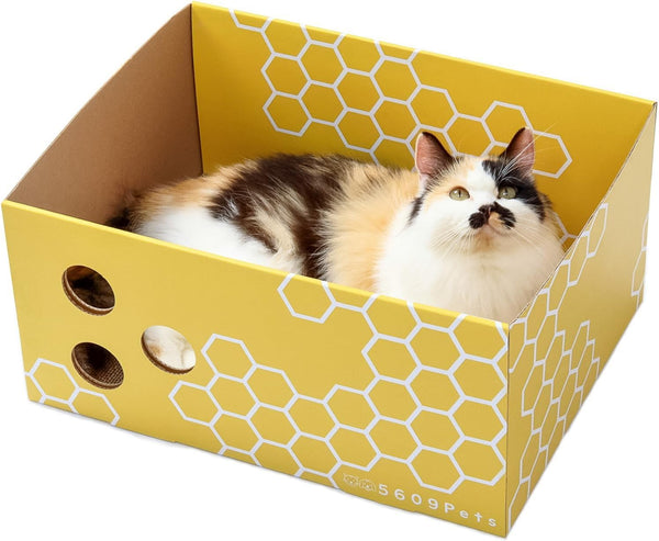 Extra Large Cardboard Cat Scratcher Box, 17"x13"x8.25", Fun Cat Scratching Bed with Catnip for Indoor Cats