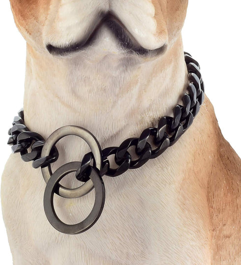 Dog Chain Collar Black Color High Polished Stainless Steel Cuban Link Heavy Duty Chew Proof Walking Chain Leash
