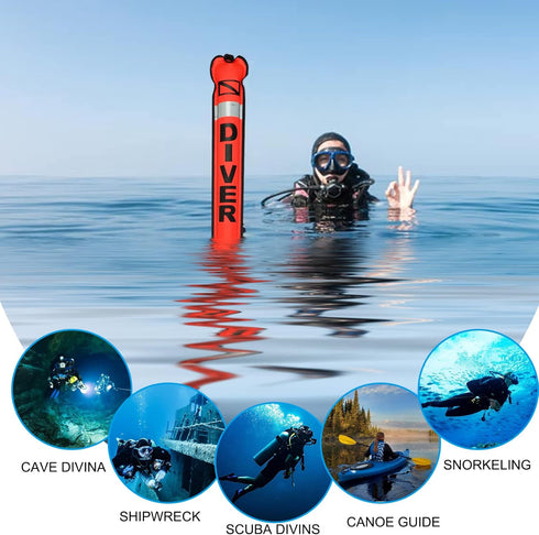 7in 4ft/5ft/6ft Luwint Surface Marker Buoy Width x Tall, Scuba Diving SMB Safety Sausage Signal Tube, Hi-Visibility