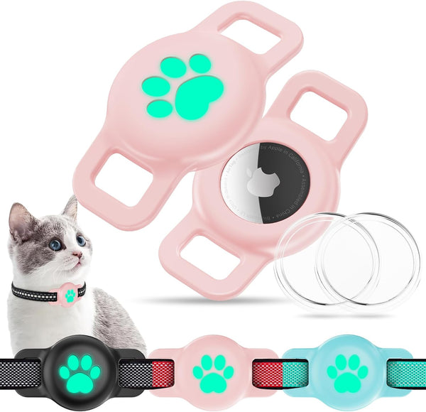Cat Collar Airtag Holder, Protective Case for Small Apple Airtag, 2 Pack Anti-Lost Protectors for Pets-Pink