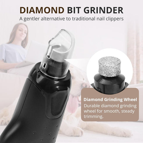 BUCKOLLAR 6-Speed Trimmer Set Quiet Dog Nail Grinder with LED Light, Low-Vibration Electric Pet Nail for Dogs and Cats