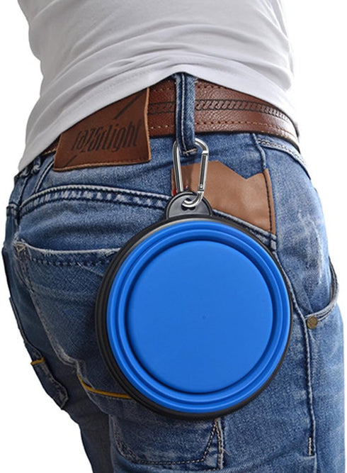 Large Collapsible Dog Bowls, 34oz Travel Water Food Bowls, Portable Foldable Dishes with Carabiner Clip, 2 Pack
