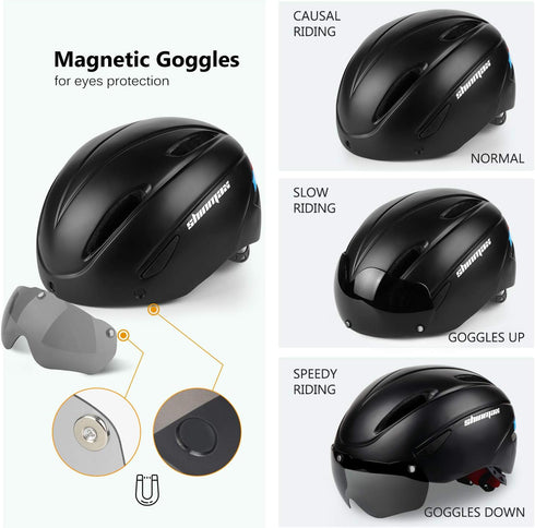 Shinmax Bike Helmet for Men Women - Adjustable Bicycle Helmet with Detachable Magnetic Goggles for Road Biking