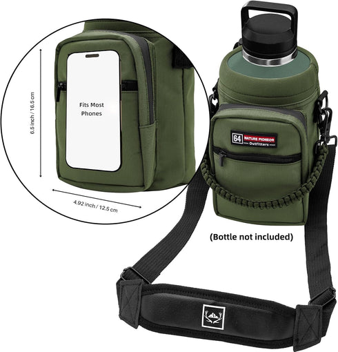 (64/128oz) NATURE PIONEOR Water Bottle Holder with Adjustable Strap - Half/One Gallon Insulated Water Bottle Sling