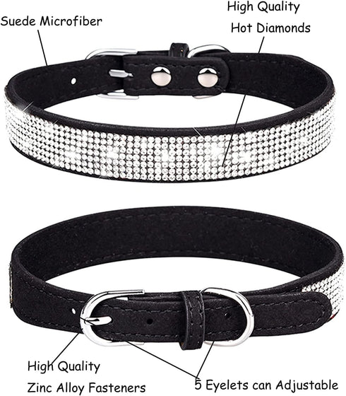 Cute Dog Collar with Bling Rhinestone, Fancy Crystal Diamond Glitter, Soft Cat Collars for Small Medium Large Dogs
