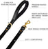 Heavy Duty Genuine Leather Dog Leash, Hand Made for Small, Medium & Large Breeds, Soft Padded Handle, Black, Brown, 5'