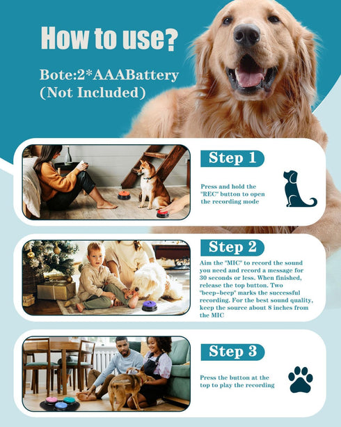 Dog Buttons for Communication, 9 Pcs Talking Button Set, 30s Voice Recording, Pet Speech Training Buzzers with Stickers