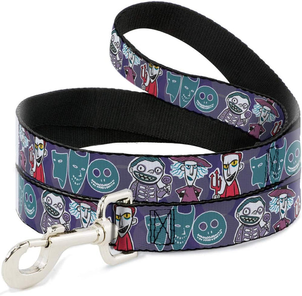Nightmare Before Christmas Dog Leash, Lock Shock Barrel Pose and Masks, 4 Feet Long, 1.0 Inch Wide