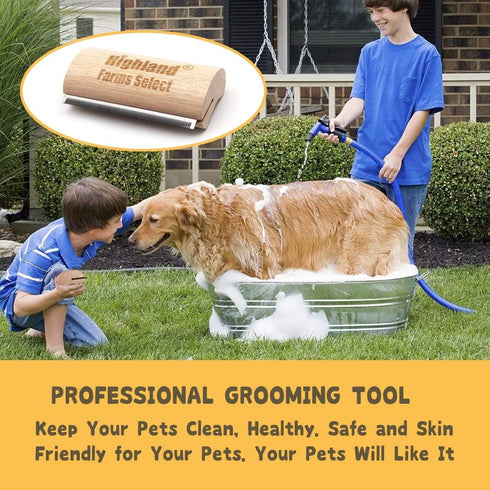 Deshedding Grooming Tool for Dogs, Cats & Horses, Ergonomic Wood Groom Brush, Professional Pet Groomer, 5 Inches