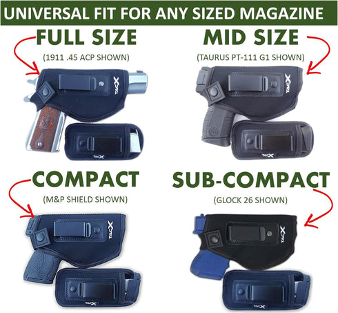 Universal IWB Magazine Holster Carrier - Inside The Waistband Mag Pouch for 9mm/.40/.45/.380 and More