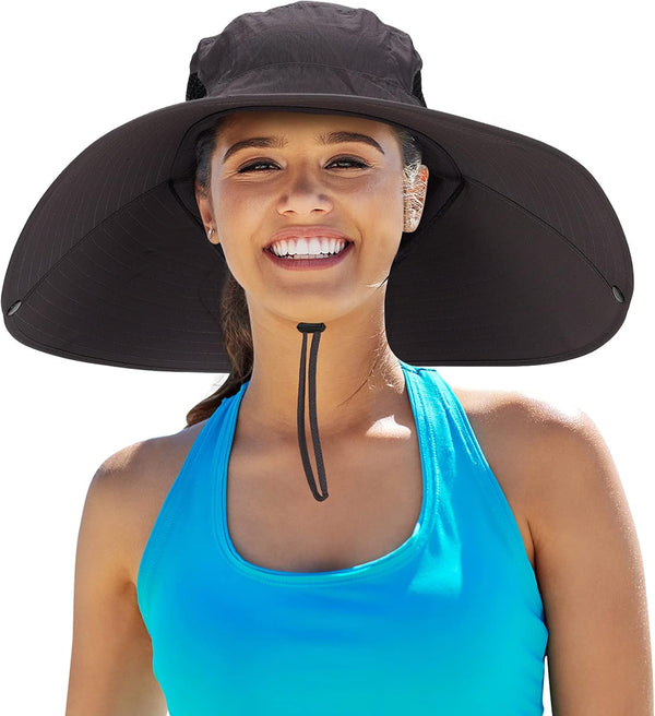 Leotruny Women Super Wide Brim Sun Hat - UPF50+ Waterproof Bucket Hat for Fishing, Hiking, Camping
