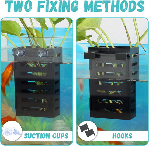 4 Pcs Aquarium Plant Holder, Fish Tank Planter Cups with Hooks and Suction Cups for Aquatic Plants