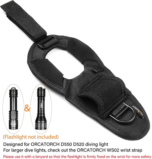 ORCATORCH Diving Flashlight Holder, Universal Adjustable Wrist Strap for Hands-Free Scuba Dive Lights