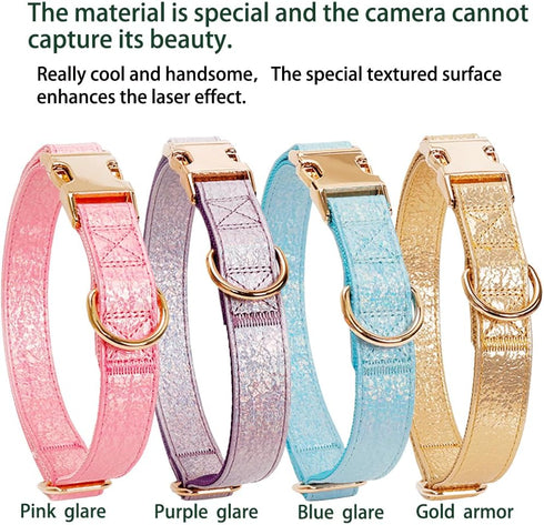 Glare Gold Dog Collar, Leather and Nylon Double Layer Design, Adjustable Heavy Duty with Quick Release Buckle for Dogs