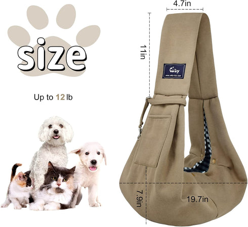 CUBY Dog and Cat Sling Carrier, Hands-Free Reversible Pet Papoose Bag for Puppy, Small Dogs Cats (Khaki, Unadjustable