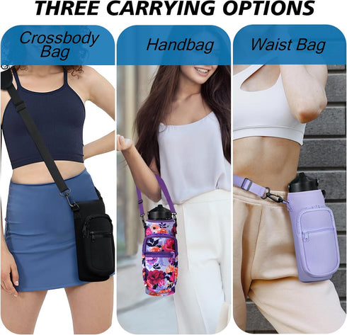 32 40 oz 2 AceTreker Water Bottle Carrier with Strap, Neoprene Water Bottle Sleeve Bag with Pockets Insulated Flask