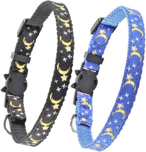 2 PCS Breakaway Cat Collar with Bell, Cute Adjustable Kitten Collars with Accessories (Blue Black)
