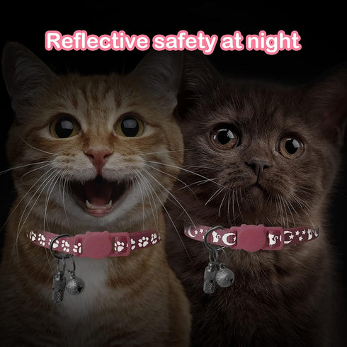 2 Pack Breakaway Cat Collars & Name Tags, Reflective Kitten Collar with Bell, Adjustable 7''-12'', Pet Supplies