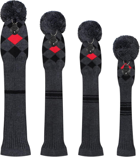Scott Edward 4 Pieces Knit Wood Golf Club Head Covers, Fit Over Driver Wood and Fairway Wood