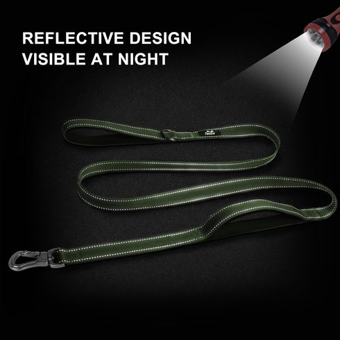 TwoEar 6FT 1IN Strong Green Dog Leash with 2 Padded Handles, Comfortable Soft Dual Handle for Small Medium Large Dogs