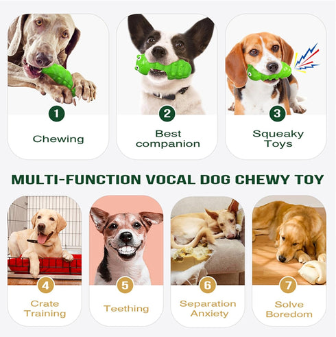 Indestructible Squeaky Dog Chew Toys for Aggressive Chewers, Food Grade Material Dog Chew Toys, Tough Durable Dog Toys for Medium Large Breed (Green)