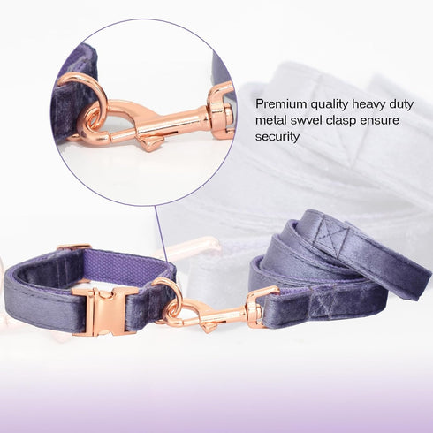 Velvet Dog Collar and Leash Set for Small Medium Large Dogs - Ideal for Training & Walking