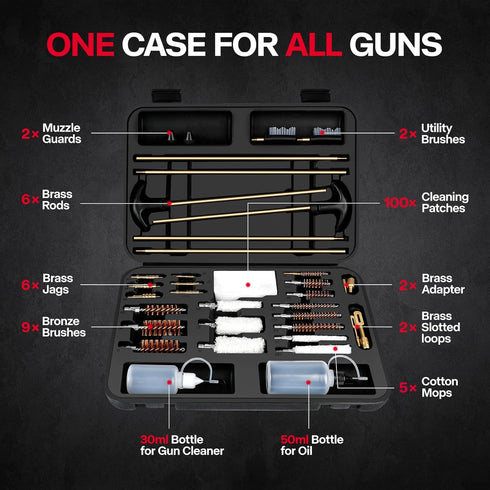 Universal Gun Cleaning Kit, Rifle Cleaning Set with Reinforced Brass Rods, Brass Jags and Brass Slotted Tips
