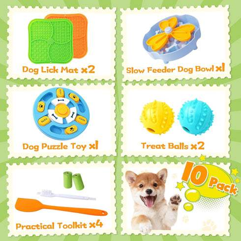10-Pack Set Forfon Curated Dog Puzzle Toys for Boredom and Mental Stimulation, Enrichment Toy with Slow Feeder Bowl