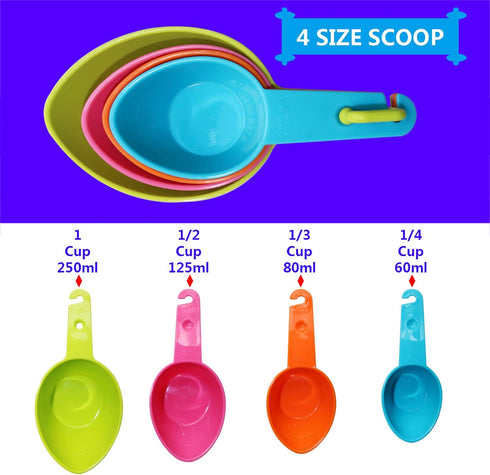 Rypet Dog Food Scoop Set of 4, Plastic Measuring Cups for Dog, Cat and Bird Food