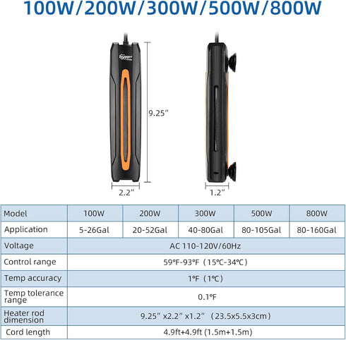 hygger 300W Aquarium Heater - Quartz Fish Tank Heater with LED Digital Display Thermostat for 40-80 Gallon Tanks