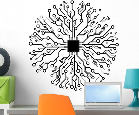 Wallmonkeys Vector Circuit Board Abstract Peel and Stick Wall Decals, 24" H x 24" W