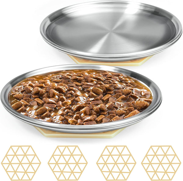 Stainless Steel Cat Dishes for Food and Water, 4 Sets Shallow Style, Relief of Whisker Fatigue