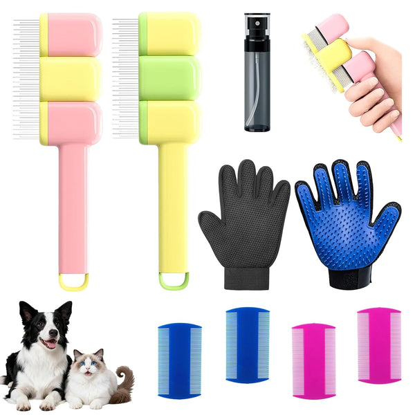 Jeyermier 9 PCS Pet Grooming Brush Set,Self Cleaning Pet Hair Removal Comb,Pet Hair